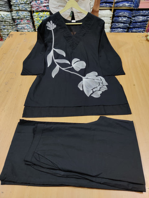 Single Side Floral Embroidered Coord Set