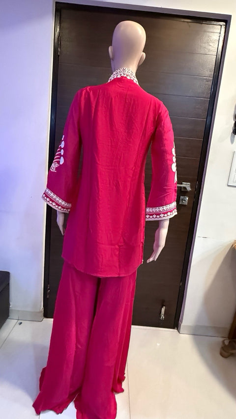 Puja Hot Pink Embroidered Kurti with Sharara Set
