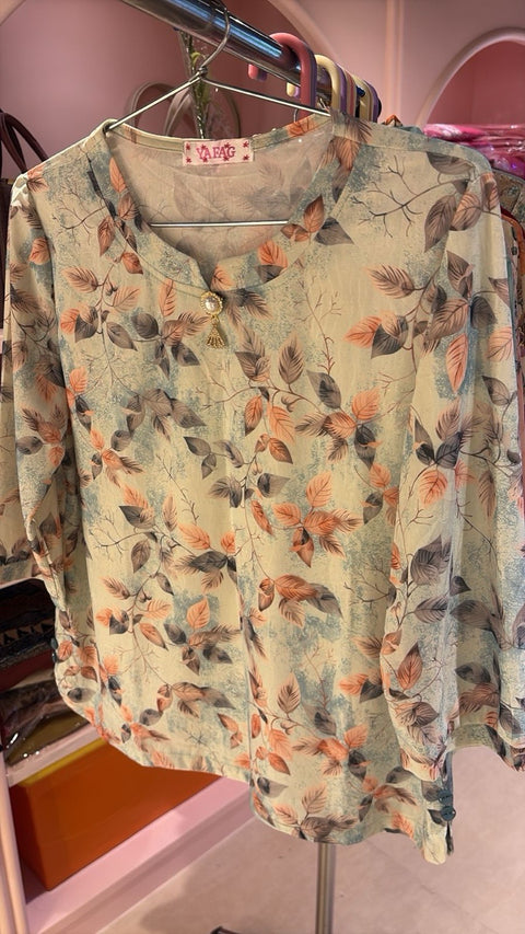 Floral Printed Rayon Top with Pearl Tassel