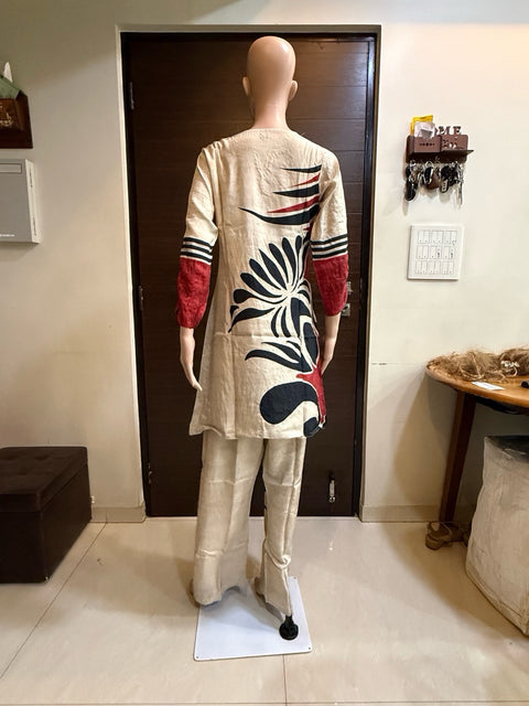 Puja Beige and Maroon Printed Kurti with Palazzo Cotton Blend