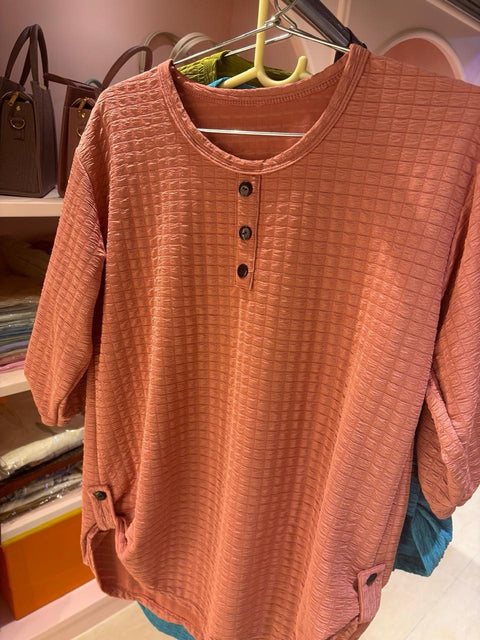 Textured Button Long Top