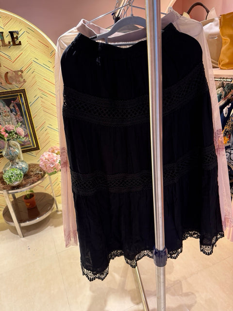 Layered A-Line Skirt with Lace Detailing