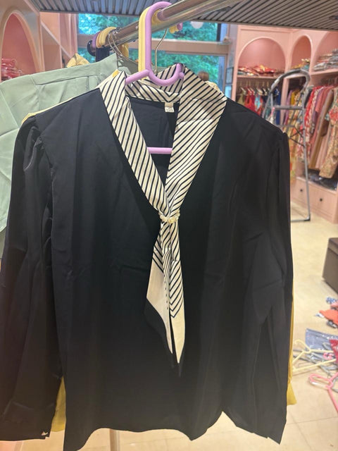 Polka Scarf-Neck Solid Tops
