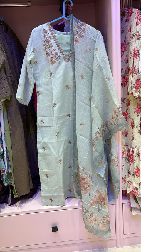 Pastel Green Embroidered kurta wih pant and duppatta