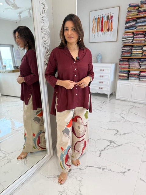 Swarit Shirt Style Coord Set with Artistic Pants