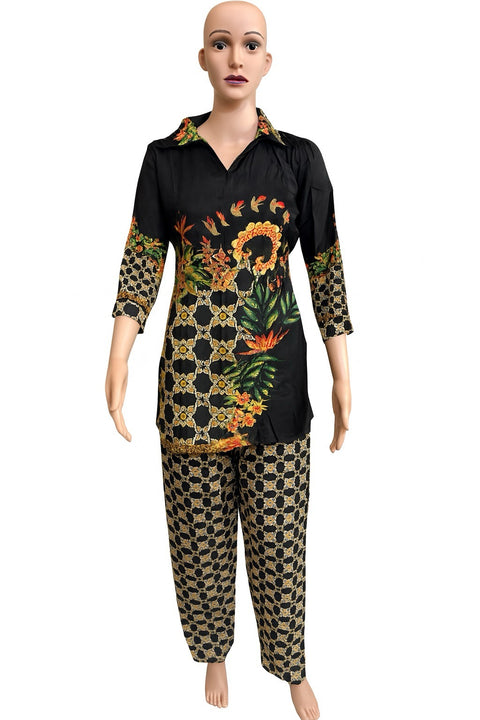 Puja Black Floral Print Shirt &  Pant Coord Set
