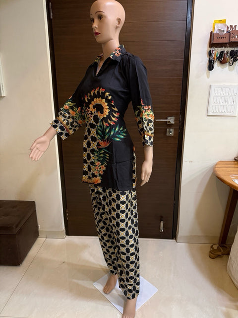Puja Black Floral Print Shirt &  Pant Coord Set