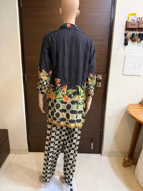 Puja Black Floral Print Shirt &  Pant Coord Set
