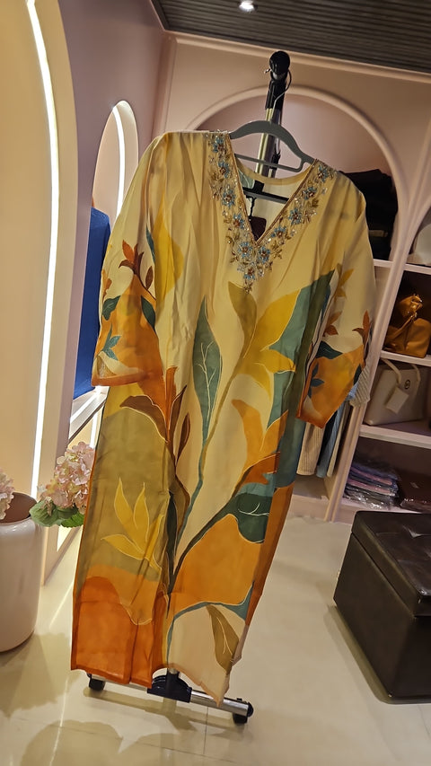Cream colour Floral 3-Piece Suit Set