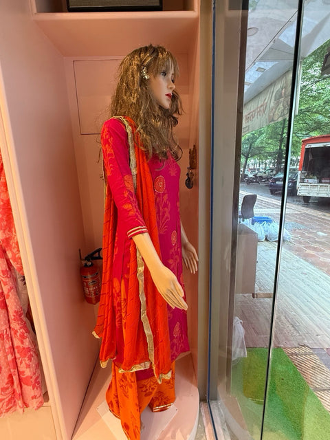 Jaipur Pink and Orange Embroidered Kurta Set with Dupatta