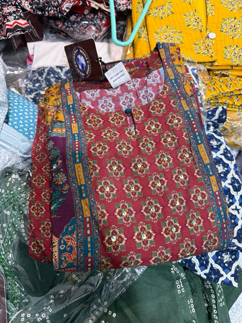 Kasa Maroon Embroidered and Printed Salwar Suit with Pant Set