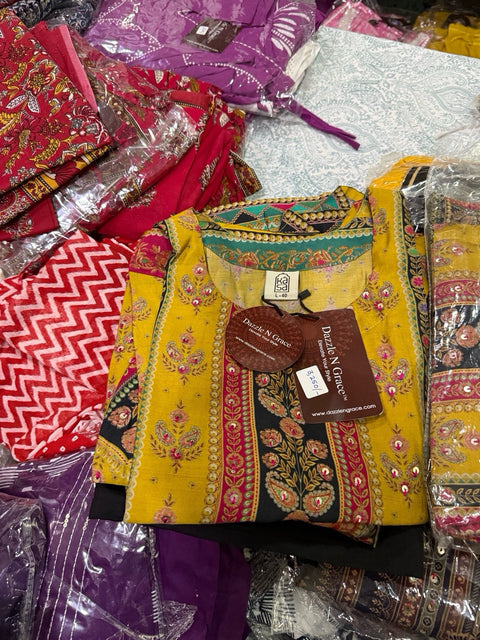 Kasa Mustard Printed & Embroidered Salwar Suit with Pant Set