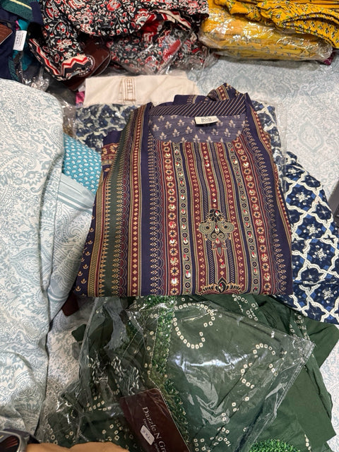 Kasa Navy Blue Printed & Embroidered Salwar Suit with Pant Set
