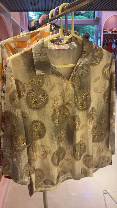 Collared Printed Tops Button Down / Half Placket