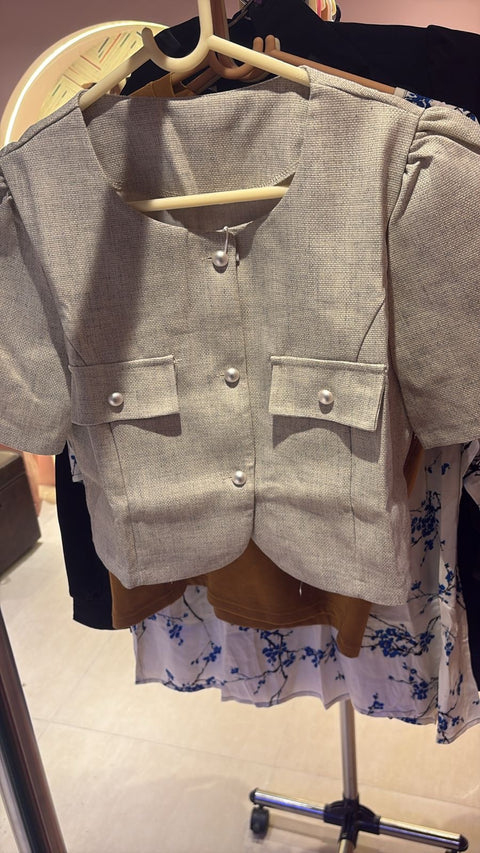 Grey Textured Half Coat Top