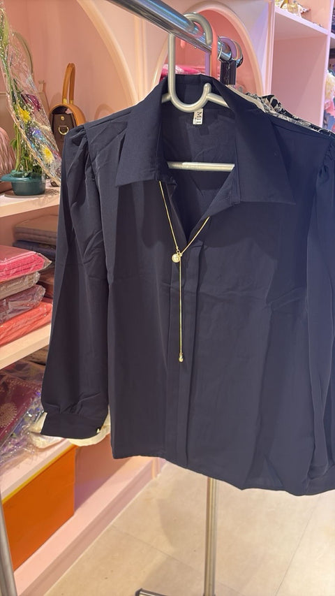 Solid Collared Long Sleeve Shirt with Puff Detailing