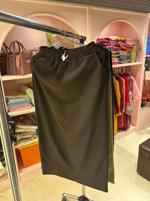 Solid Straight Midi Skirt with Drawstring Waist