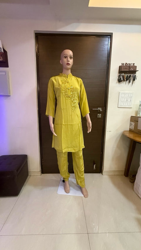 Puja Embroidered Silk-Finish Kurta Set